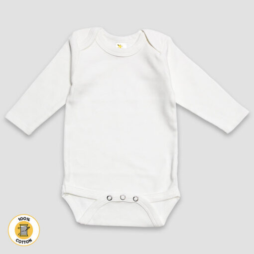 Baby One Piece Long Sleeve Bodysuits – 100% Cotton White - LG2100W - The Laughing Giraffe®