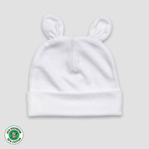 Baby Bear Ears Beanie Hat – Polyester Cotton Blend White - LG3033W - The Laughing Giraffe®