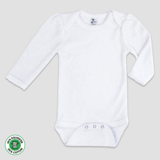 Baby One-Piece Bodysuit With Scallop Trim – Long Sleeve – Polyester Cotton Blend White - LG3103W - The Laughing Giraffe®