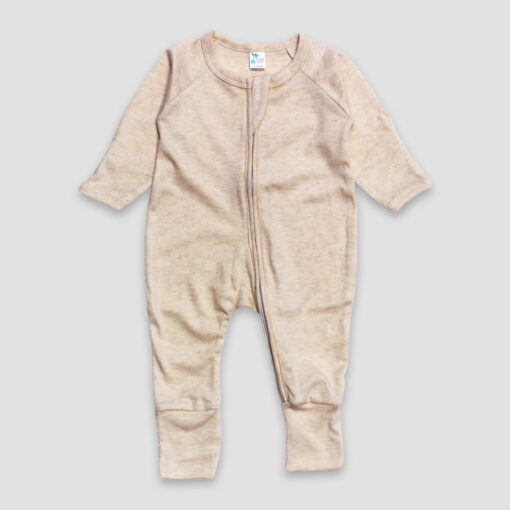 Baby Pajamas With Fold Over Mittens, Fold Over Footies – Polyester Cotton Blend Oatmeal - LG3477O - The Laughing Giraffe®