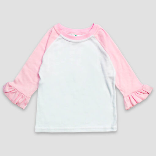 Toddler & Kids Ruffle Raglan Shirt – Polyester Cotton Blend White/Pink - LG3558WPK - The Laughing Giraffe®