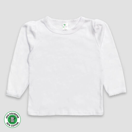 Toddler & Kids Scallop T-Shirt Long Sleeve – White – Polyester Cotton Blend - LG3565W - The Laughing Giraffe®