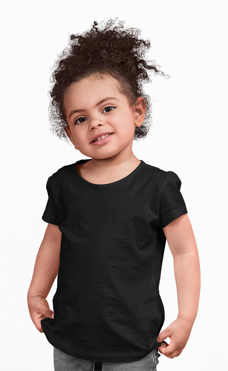 Little Girl wearing black The Laughing Giraffe® T-Shirt