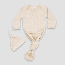 Baby Knotted Gown and Beanie Set Oatmeal - Polyester Cotton Blend - LGS3821O - The Laughing Giraffe®